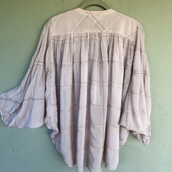 Anthropologie Sarabeth Embroidered Peasant Button Blouse XL Pink Oversized Boho - Picture 9 of 15